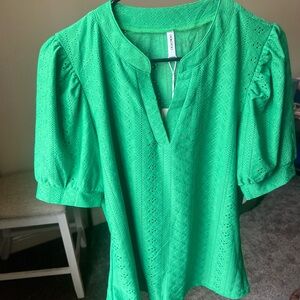 Vibrant Green Eyelet Blouse